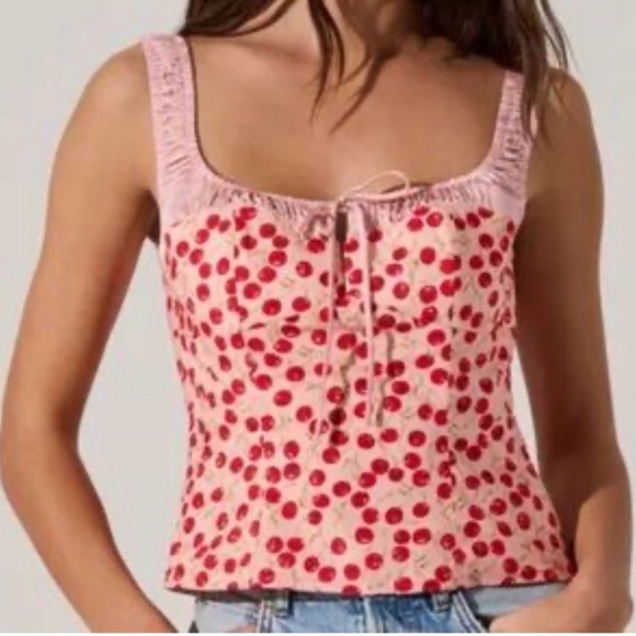 Astr Pink Cherry Print Blouse - Picture 2 of 4